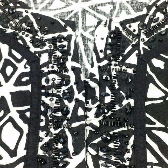 Style & Co Black White Tile Print 3/4 Sleeve 100% Linen Tunic Top Womens 24W NWT - Picture 7 of 13